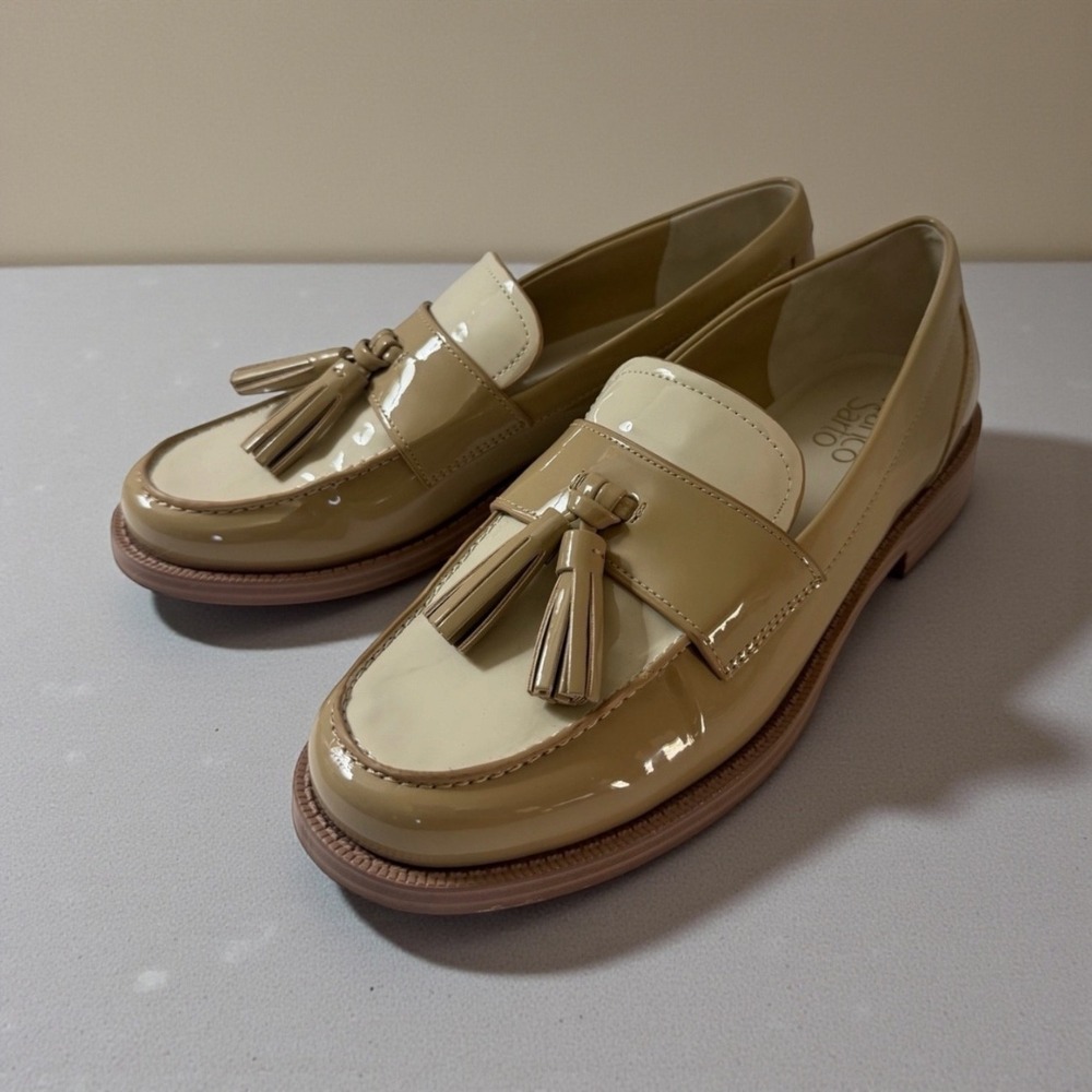 Franco Sarto‎ Lucia Womens Beige Cream Patent Tassel Loafers Shoes 8.5M 8.5